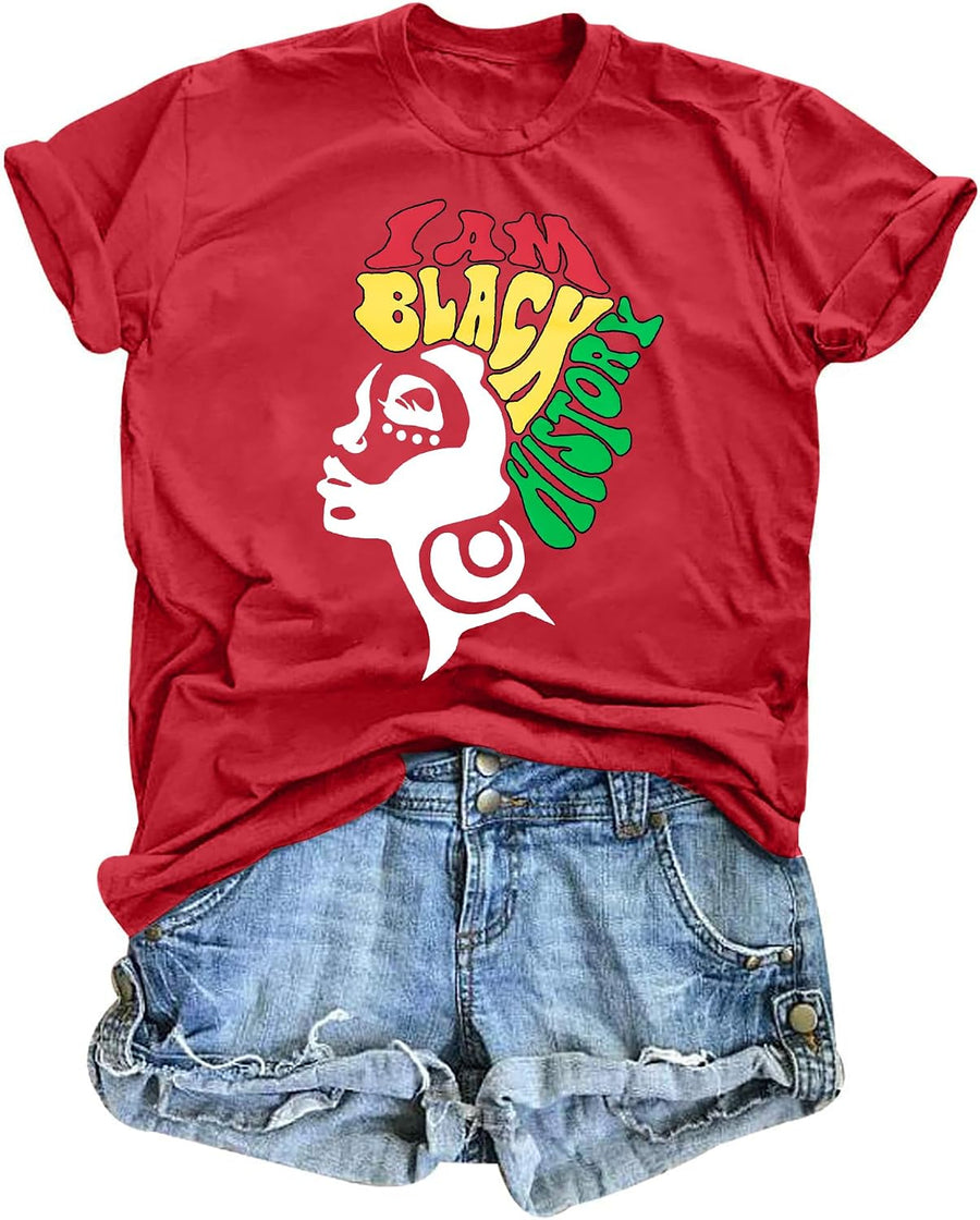 Black History Shirts for Women: Black History T-Shirts Juneteenth Graphic Tee Top - Red