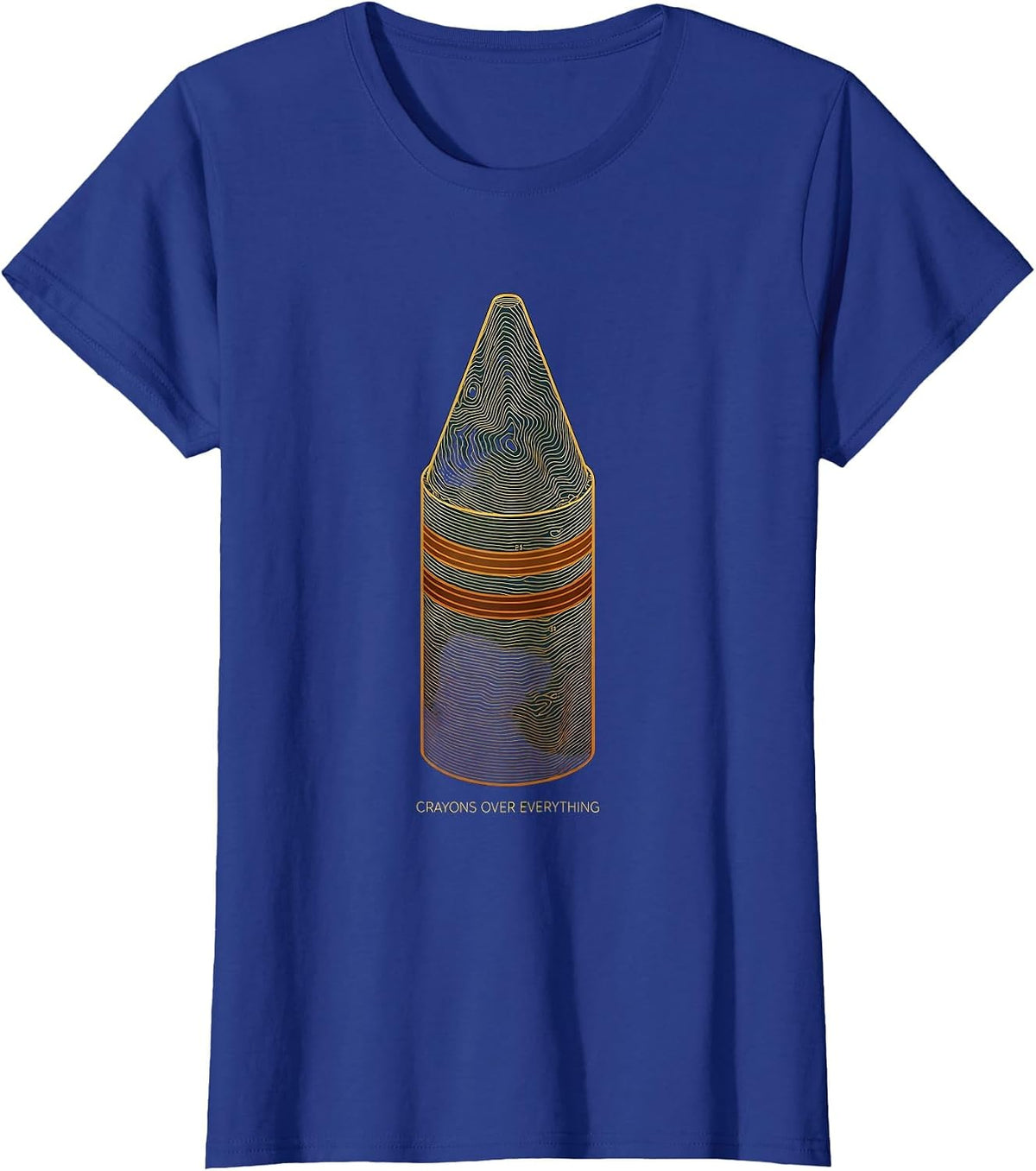 Women's Crayons Over Everything Colorful Art Design T-Shirt - Royal Blue