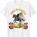 Trick Or Canter Flat Vector Gothic Halloween Horse Lover T-Shirt - White