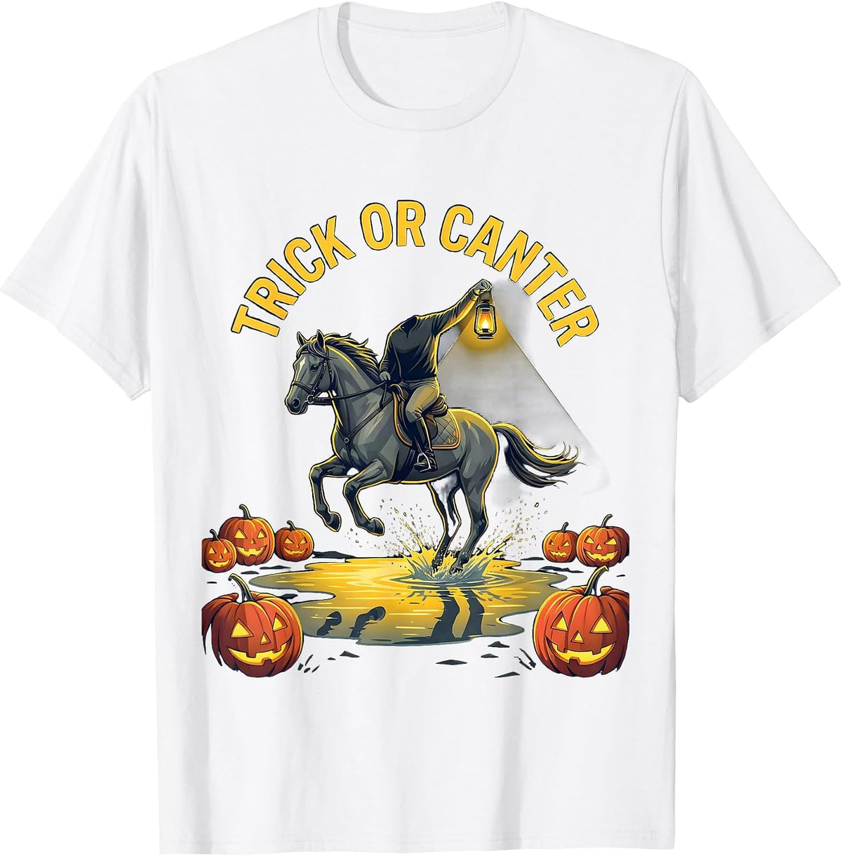 Trick Or Canter Flat Vector Gothic Halloween Horse Lover T-Shirt - White