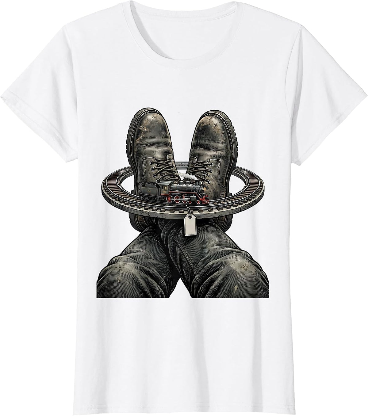 Women's Work Boots Steam Train Locomotive Train Enthusiast Humor T-Shirt - White