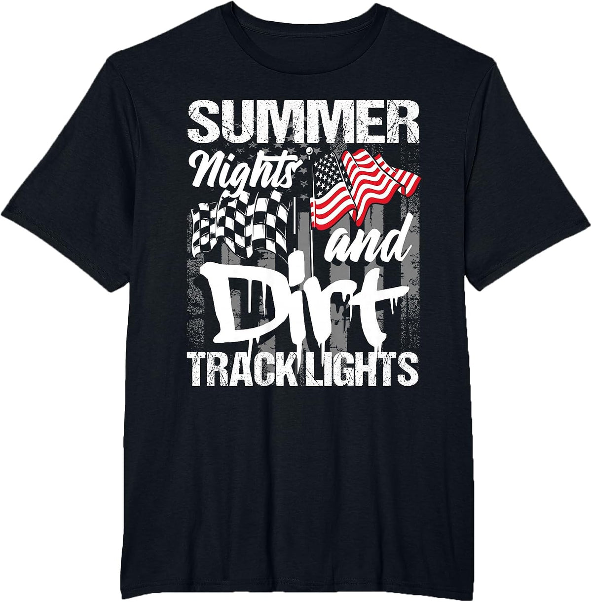 Summer Nights and Dirt Track Lights - Sprint Car Racing T-Shirt - Black
