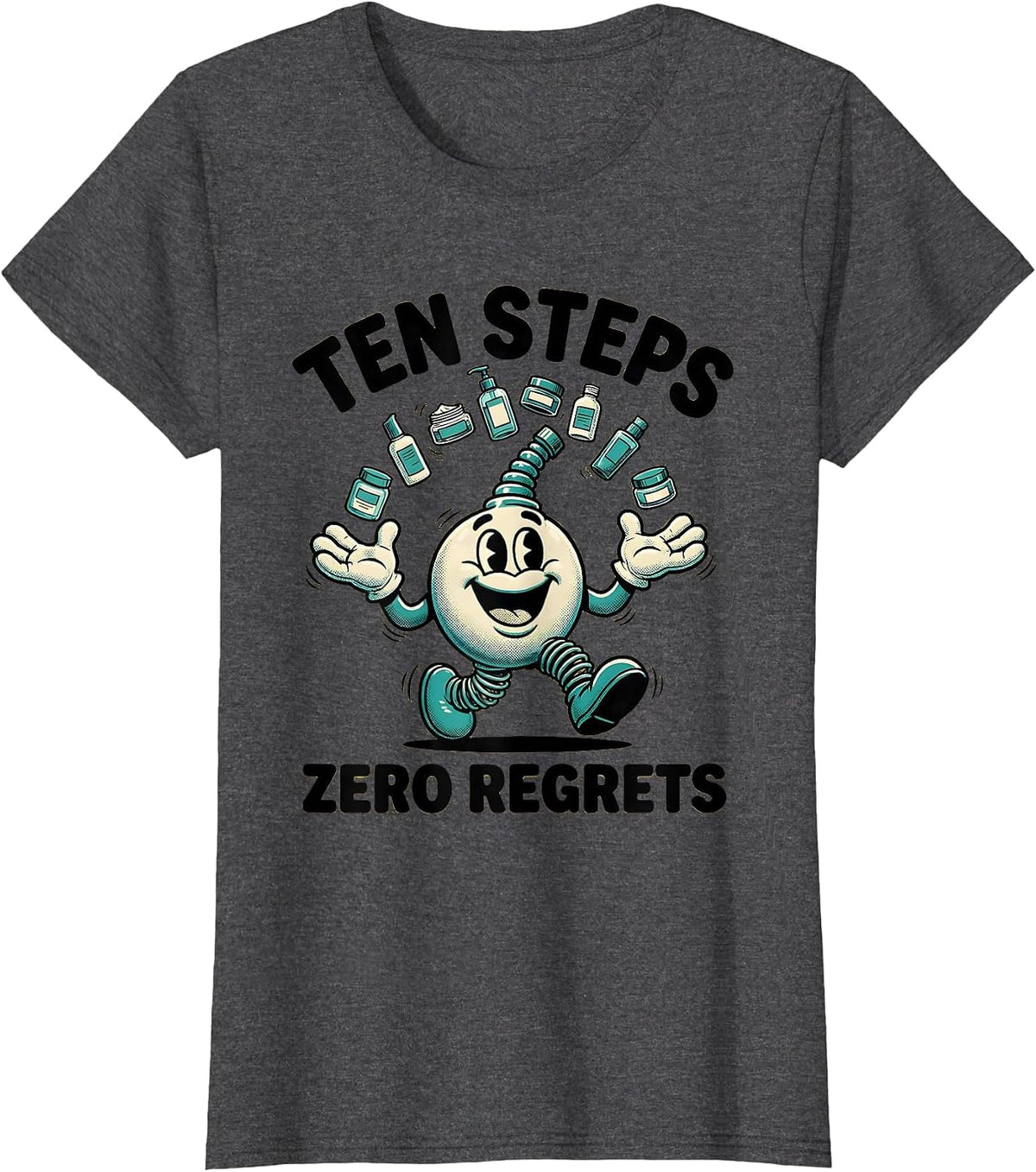 Women's K-Beauty Ten Steps Zero Regrets Skincare Design T-Shirt - Dark Heather Grey