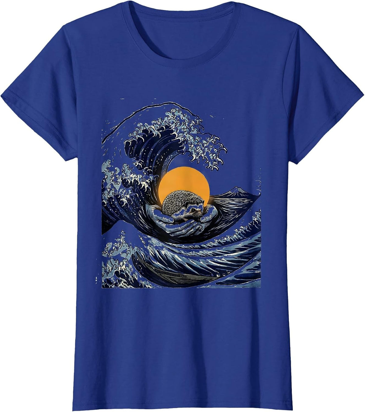 Women's Wave Hedgehog Japanese Art Animal Humor T-Shirt - Royal Blue