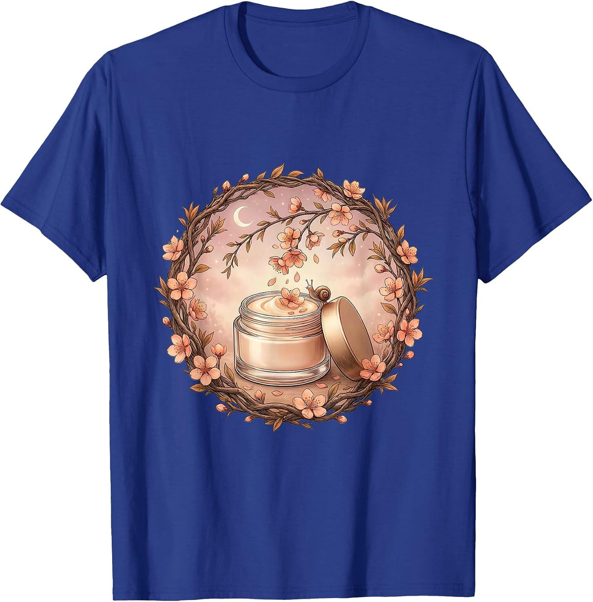 K-Beauty Peach Blossom Moisturizer Skincare Art T-Shirt - Royal Blue