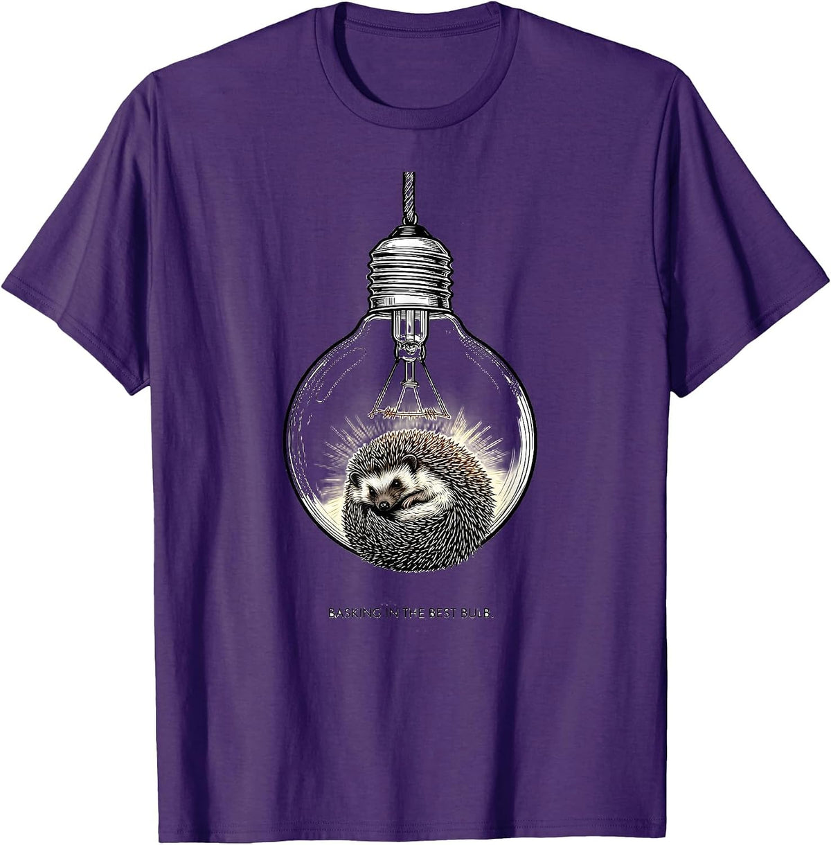Basking In The Best Bulb Cute Hedgehog Christmas Novelty T-Shirt - Purple