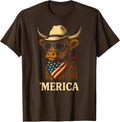Highland Cow 4th July Merica America USA Cowboy Boys Girls T-Shirt - Brown