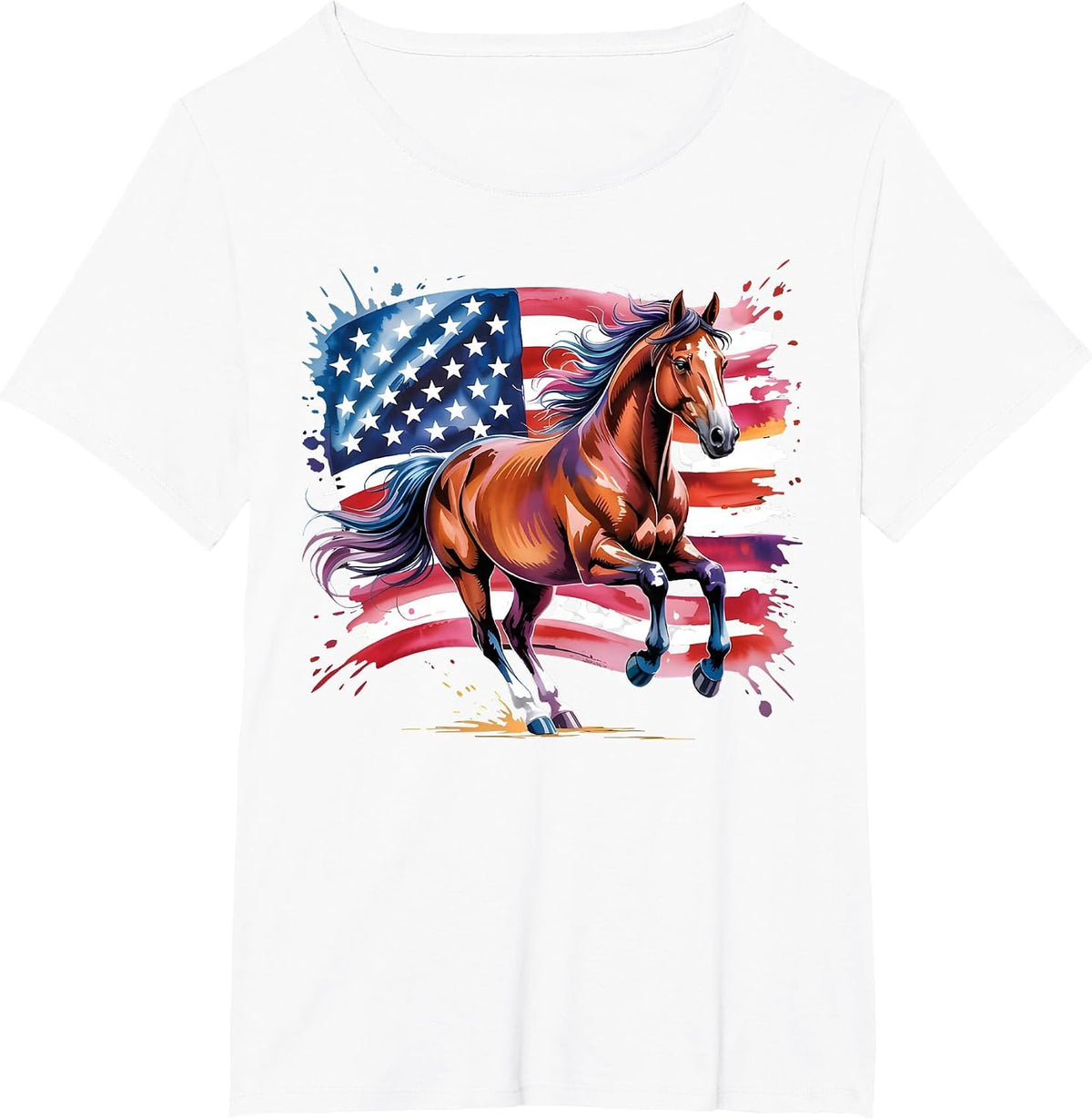 American Flag Patriotic Horse Lovers Fourth 4th of July T-Shirt - White