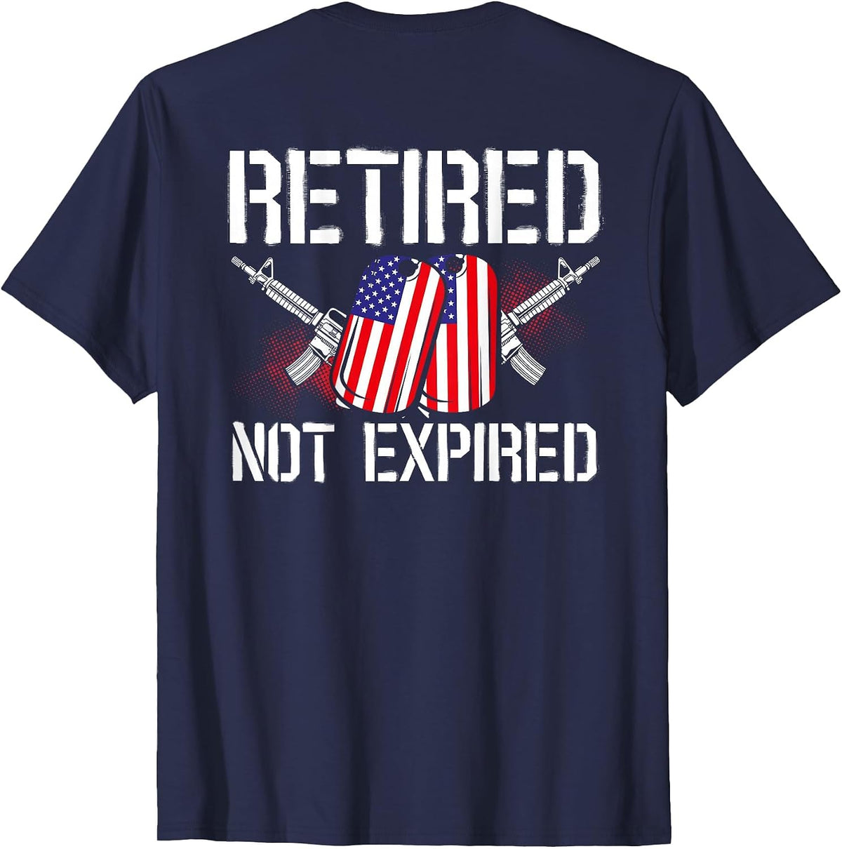 Retired Not Expired Veteran Back Print T-Shirt - Navy Blue