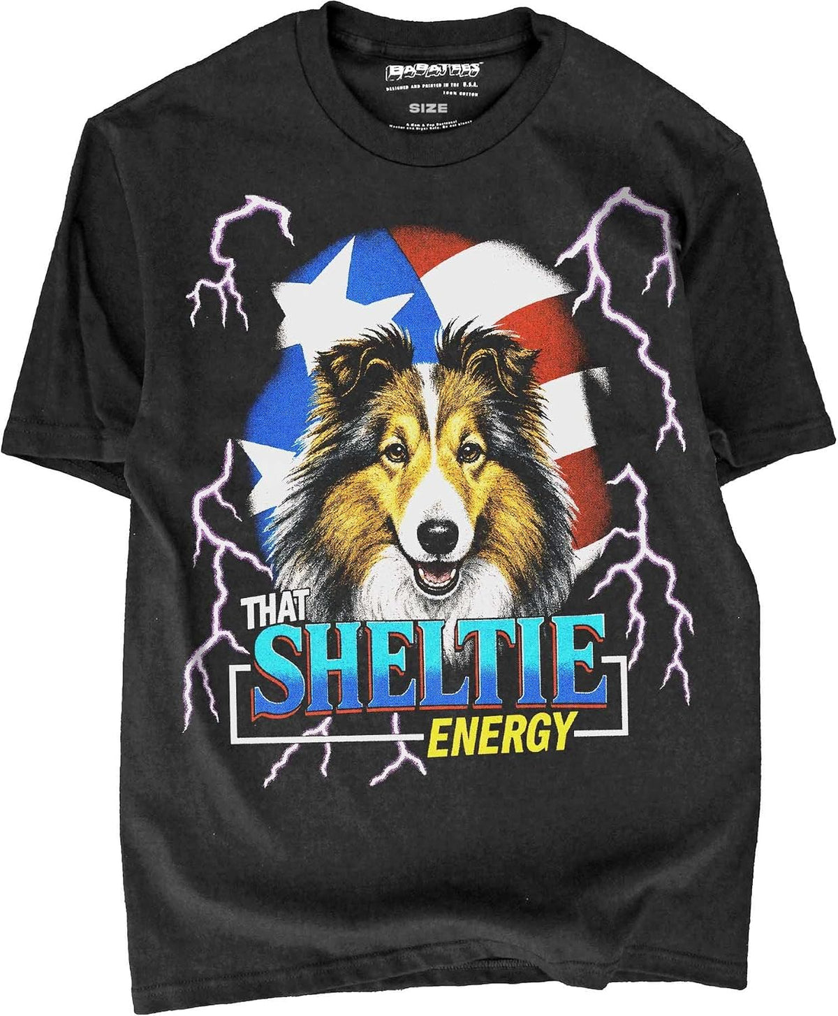 BABATEES Shetland Sheepdog - U.S.A. Brand Cotton Black Tshirt - Shetland Sheepdog 67d