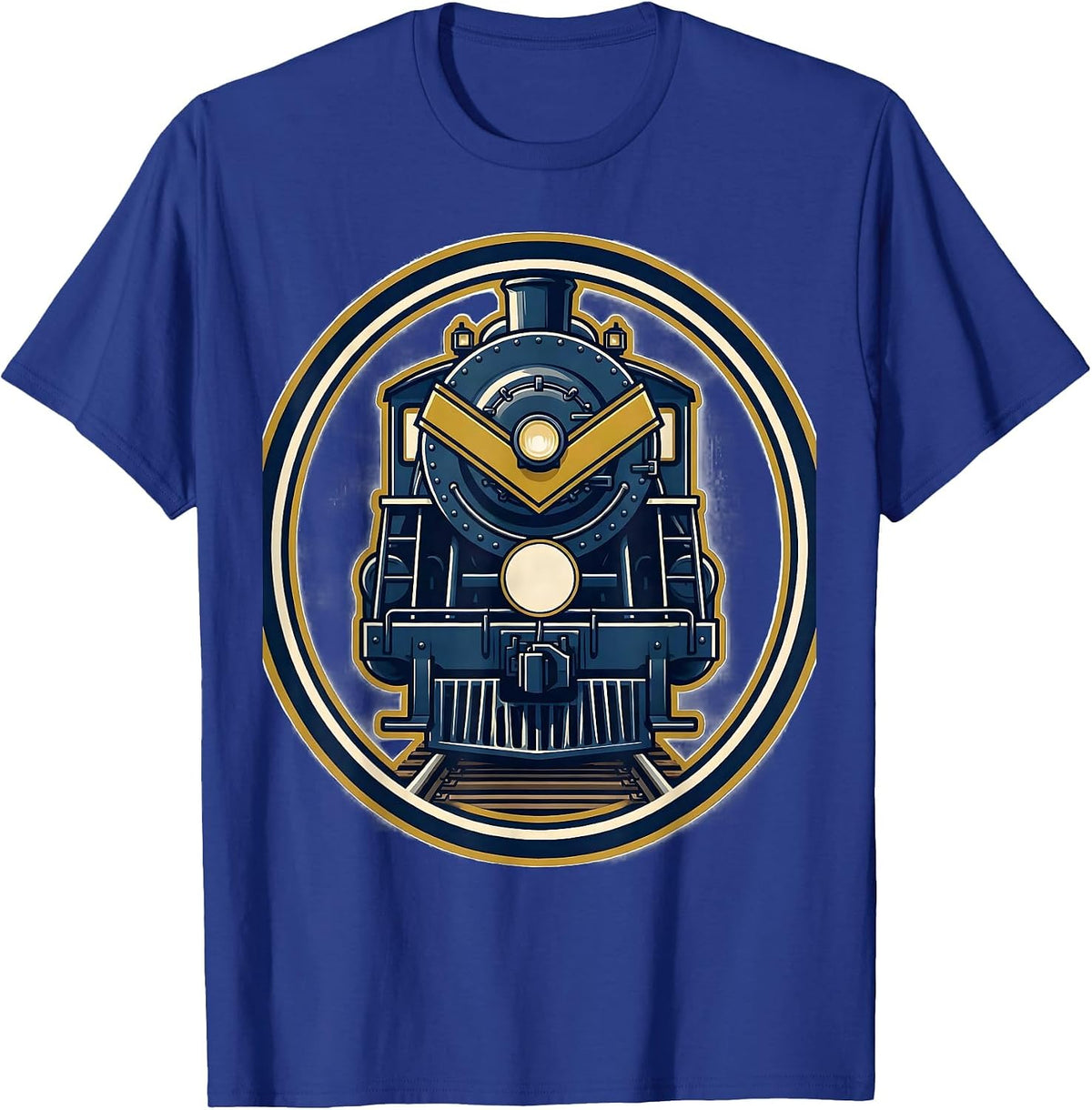 Men's Steam Locomotive Badge Train Enthusiast Vintage Humor T-Shirt - Royal Blue