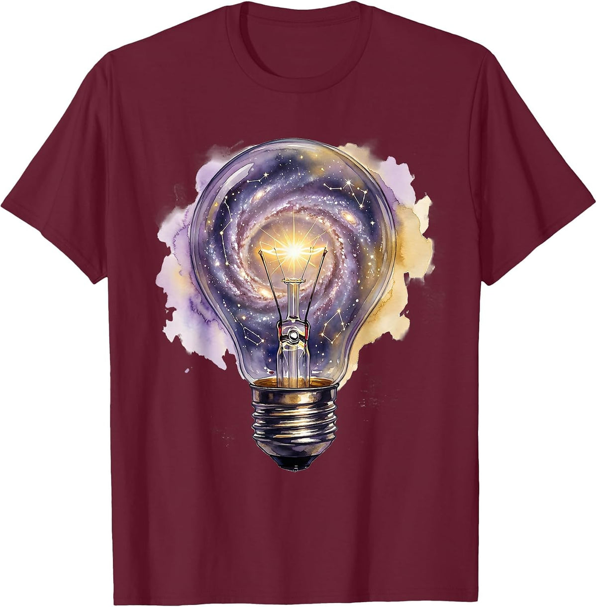 Men's Neurodiversity Lightbulb Constellation Illustration T-Shirt - Burgundy