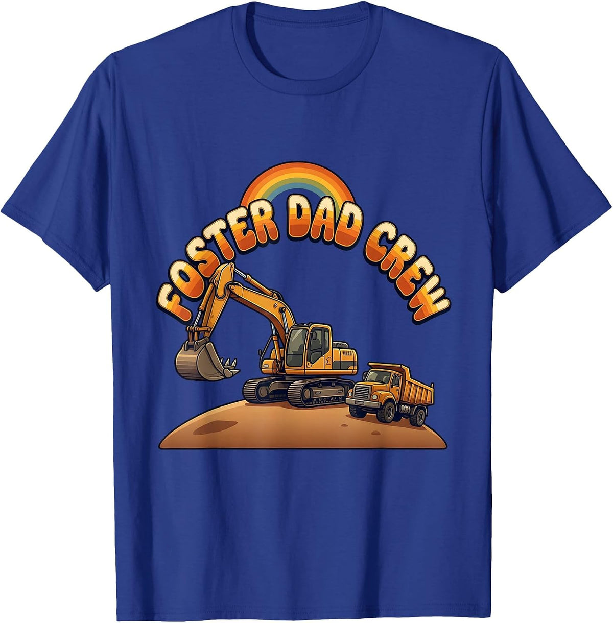 Men's FOSTER DAD CREW Retro Funny Construction Excavator Kids T-Shirt - Royal Blue