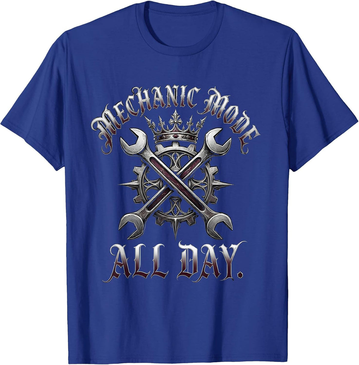 Men's Mechanic Mode All Day Auto Repair Design T-Shirt - Royal Blue