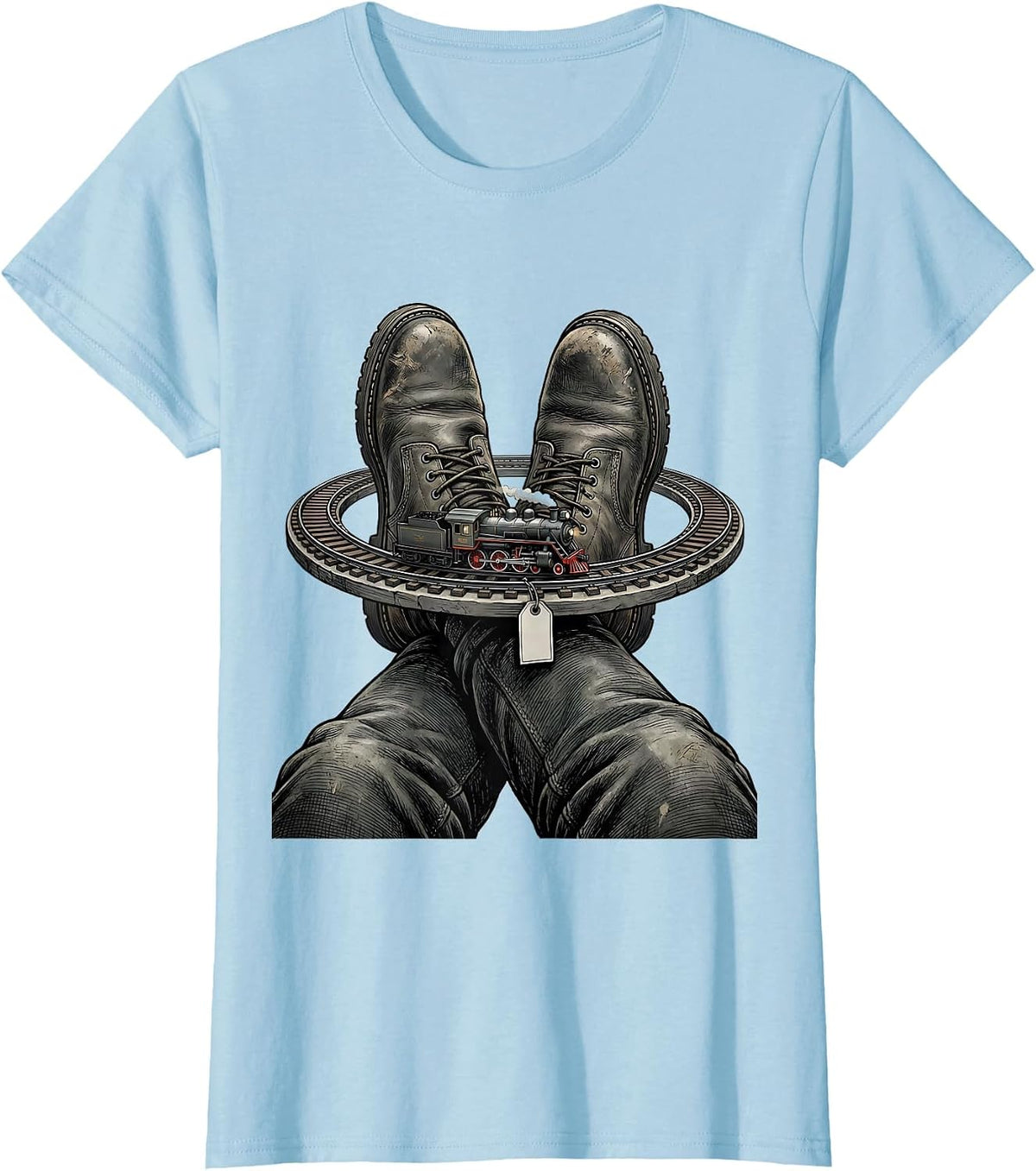 Women's Work Boots Steam Train Locomotive Train Enthusiast Humor T-Shirt - Baby Blue