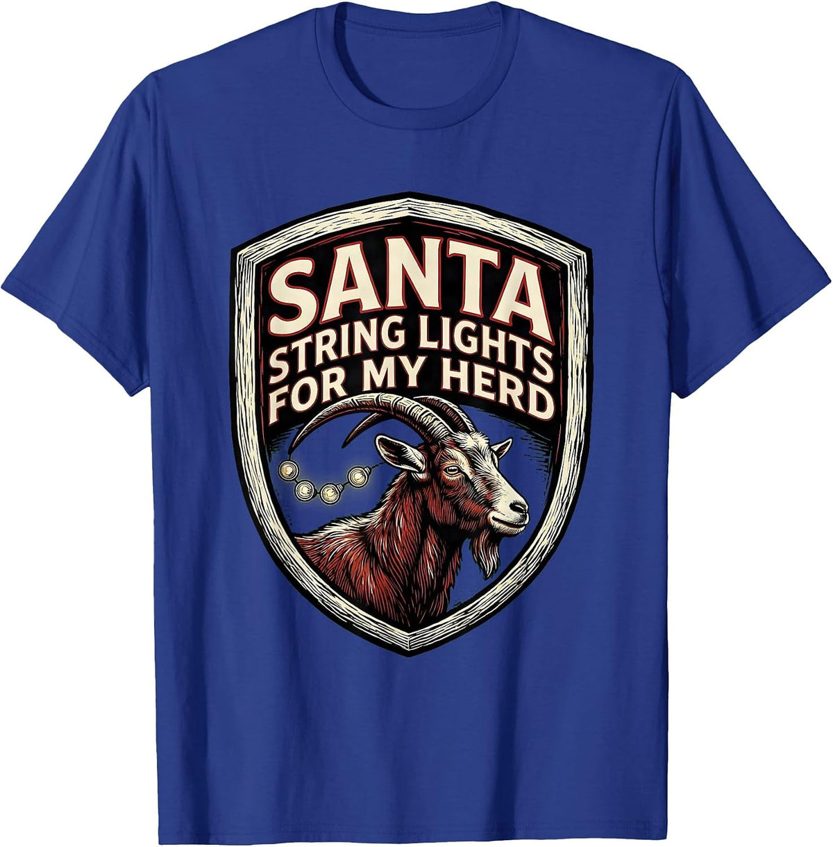 Santa, String Lights for My Herd Funny Goat Lover Christmas T-Shirt - Royal Blue