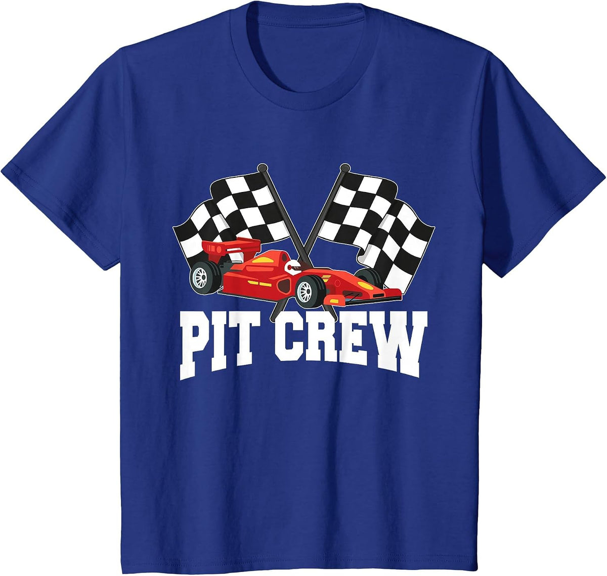 Pit Crew Car Racing Party and Checked Flag T-Shirt - Royal Blue