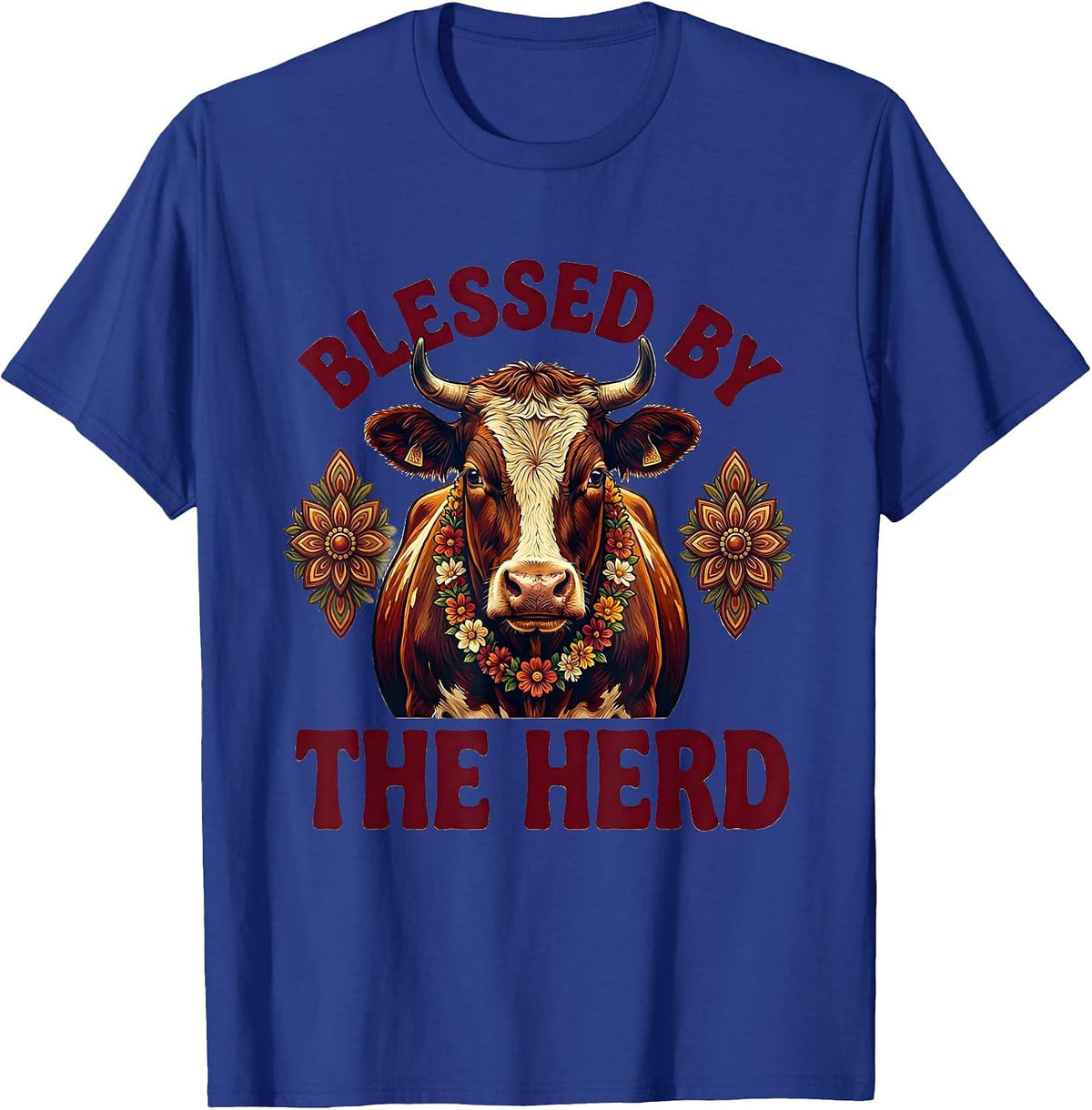 Blessed by the Herd Cow Lover Design T-Shirt - Royal Blue