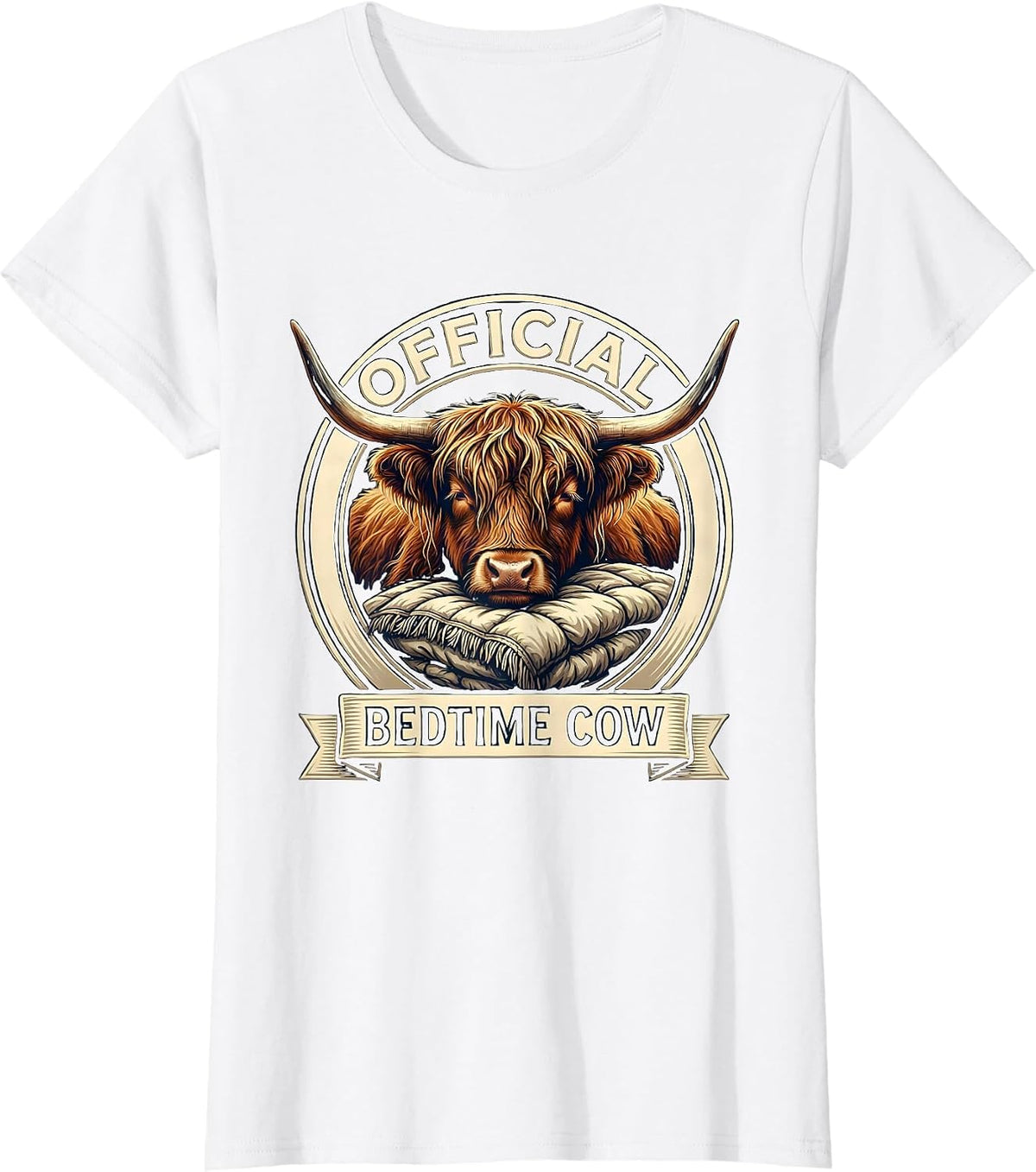 Women's Official Bedtime Cow Funny Highland Cow Sleep Humor T-Shirt - White
