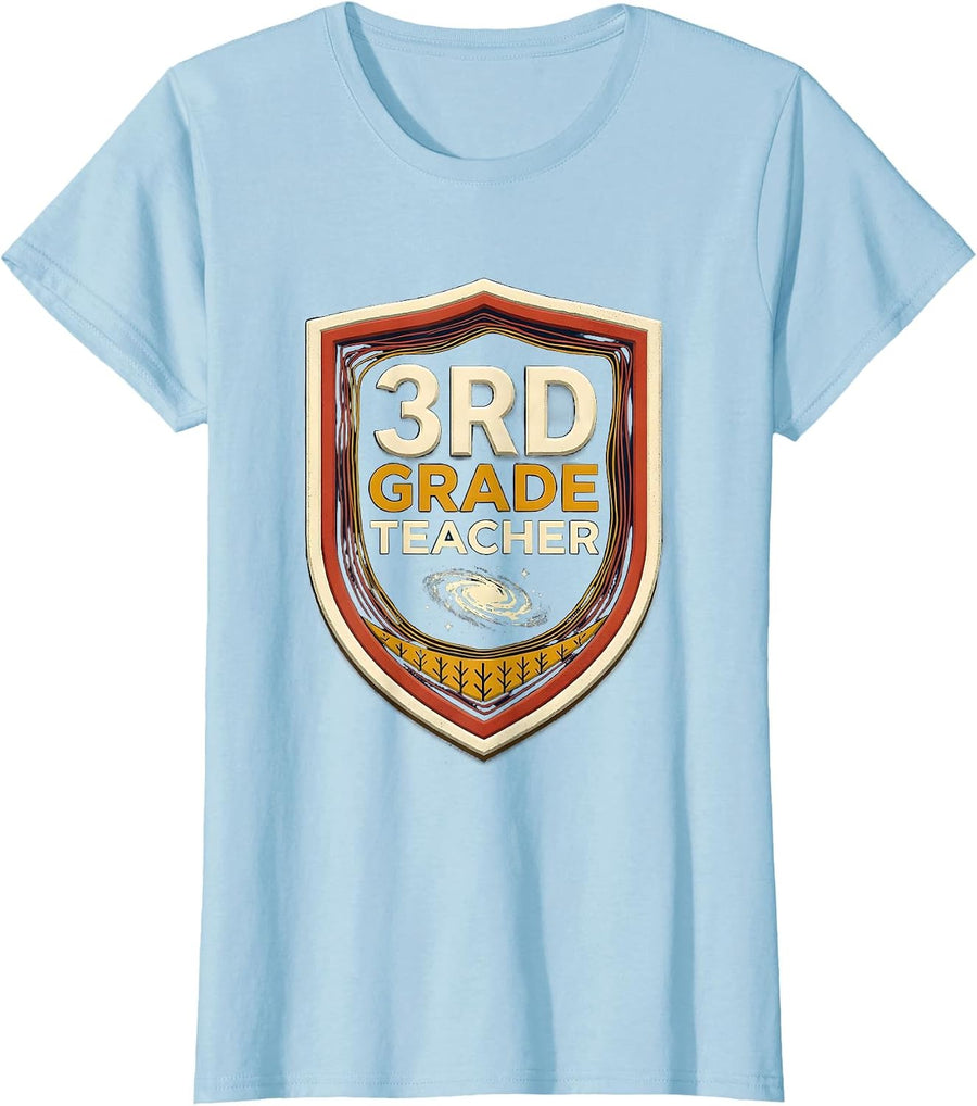 Women's 3rd Grade Teacher Wildflower Back To School Teacher Pride T-Shirt - Baby Blue