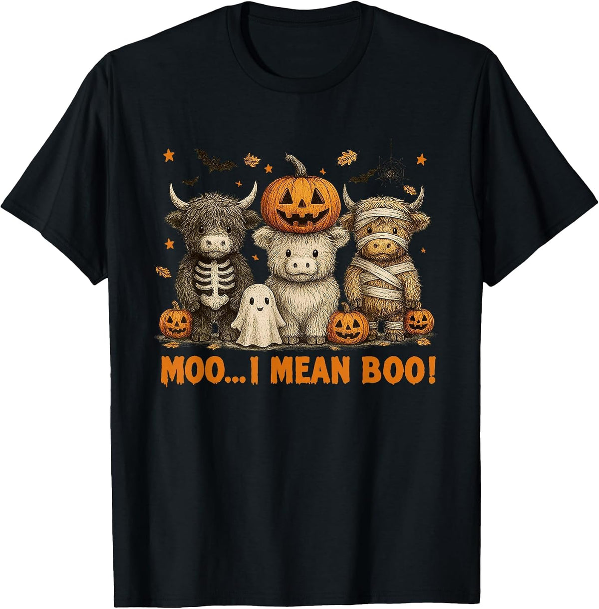 Ghost Cow Moo I Mean Boo Halloween Outfit Funny Cow Lover T-Shirt - Black