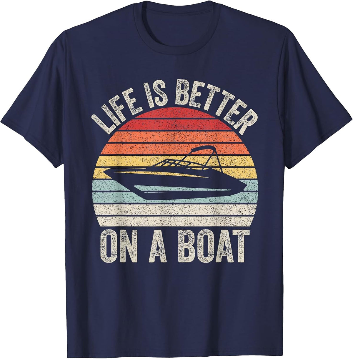 Vintage Life is Better On A Boat Captain Boating Pontoon T-Shirt - Navy Blue