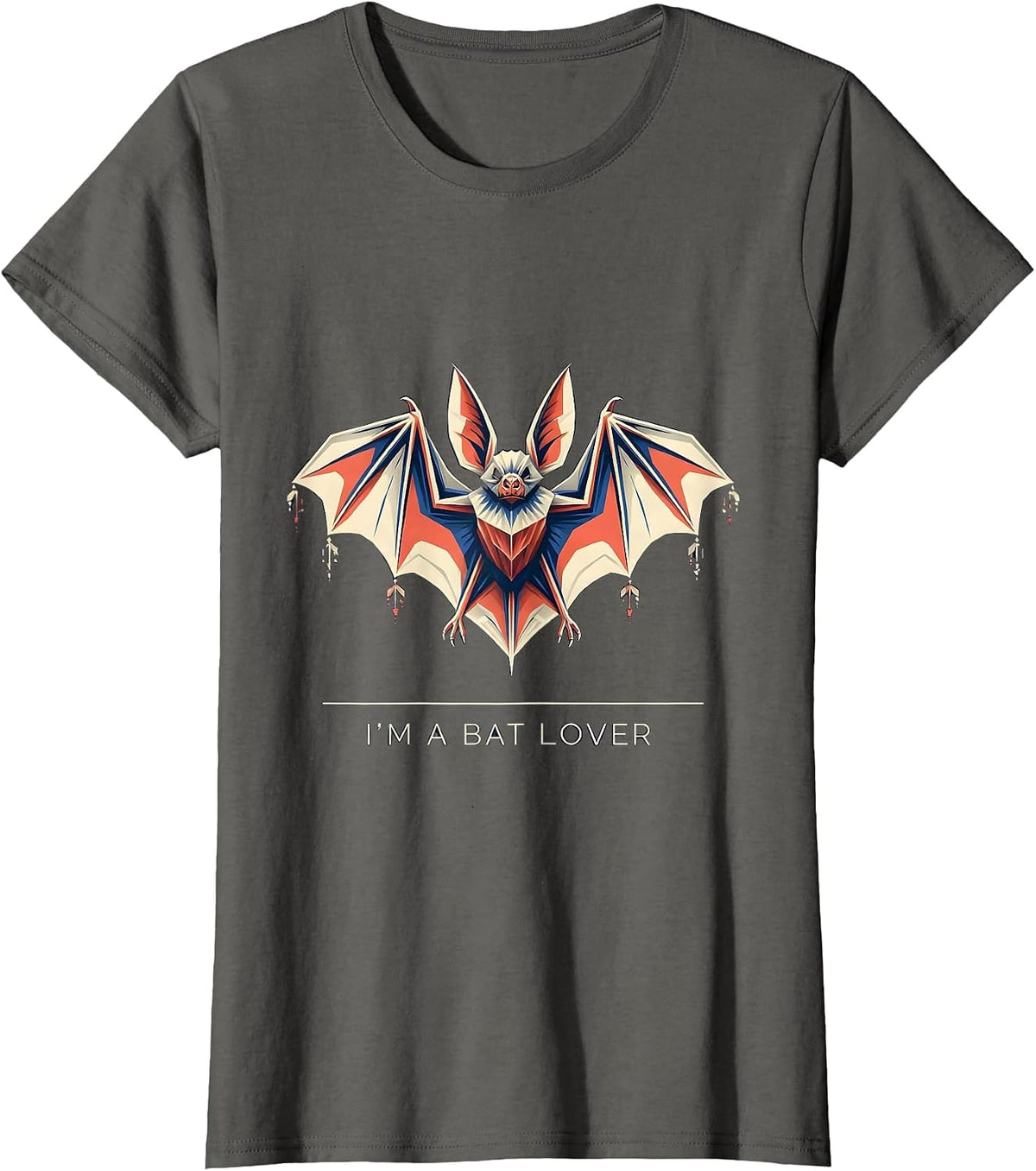 Women's I'm A Bat Lover Geometric Bat Wildlife Conservation T-Shirt - Asphalt Grey
