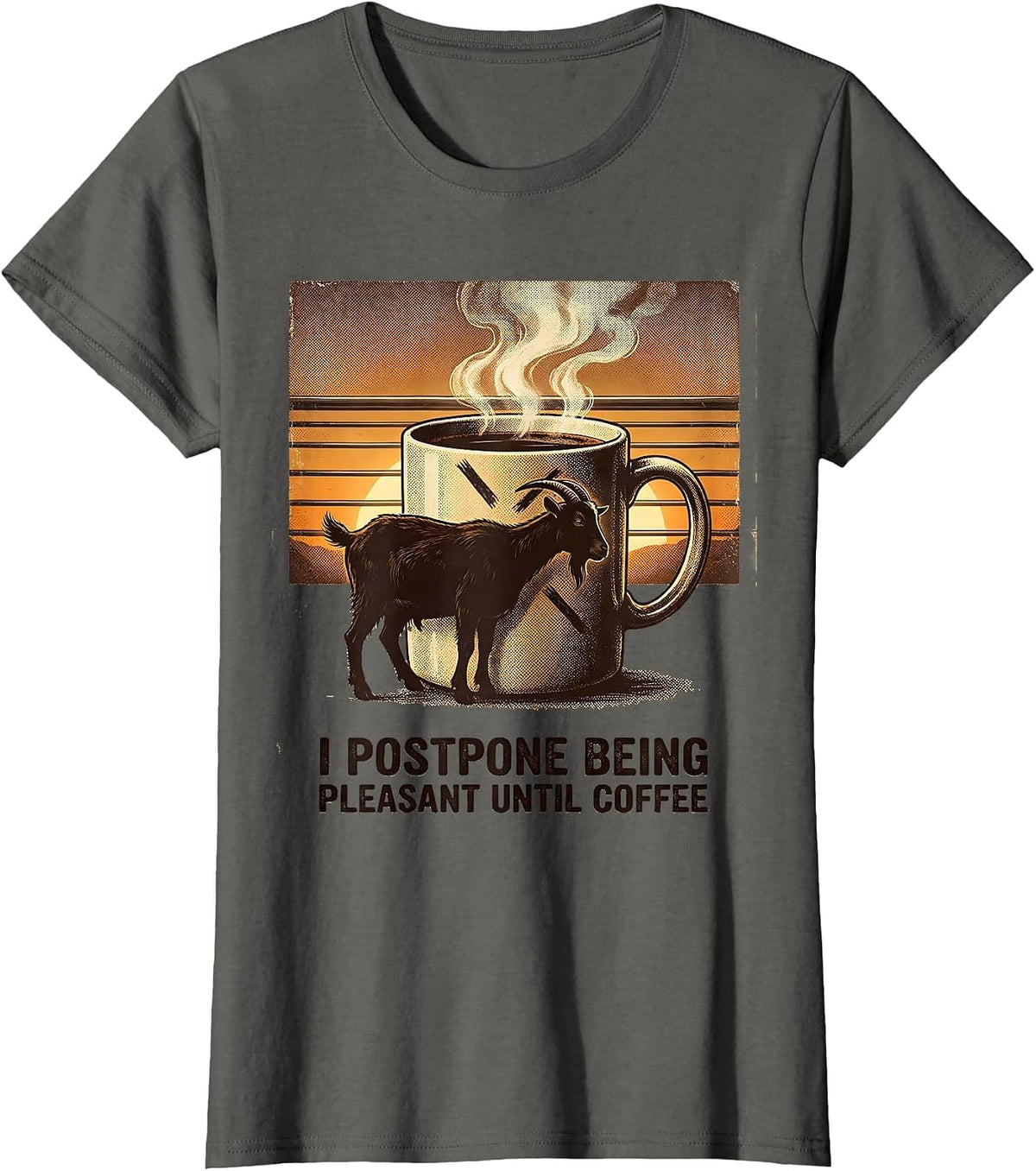 Women's I Postpone Being Pleasant Until Coffee Funny Vintage Coffee T-Shirt - Asphalt Grey