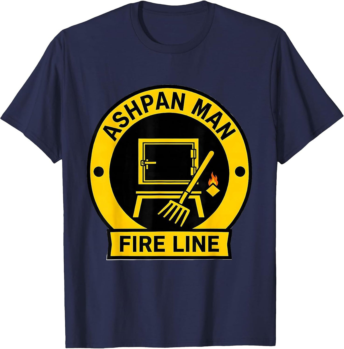 Men's Ashpan Man Fire Line Vintage Steam Locomotive Train T-Shirt - Navy Blue