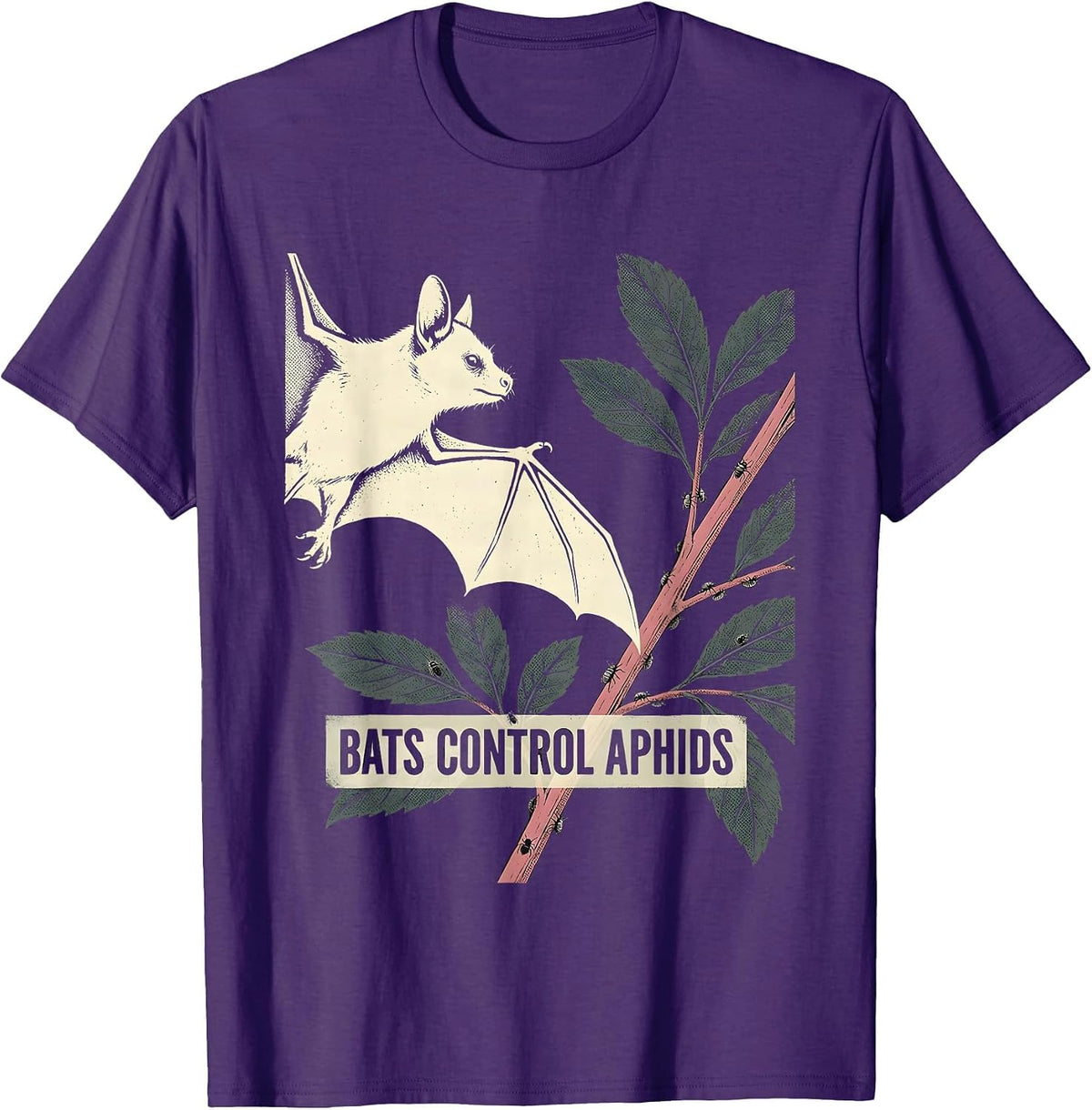 Bats Control Aphids Vintage Bat Lover Nature Illustration T-Shirt - Purple