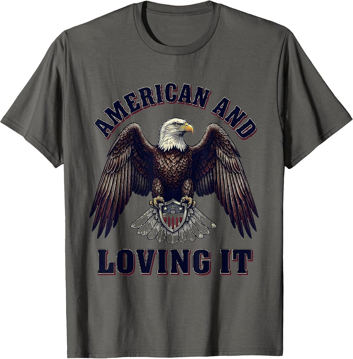 American and Loving It Patriotic Pride Design T-Shirt - Asphalt Grey
