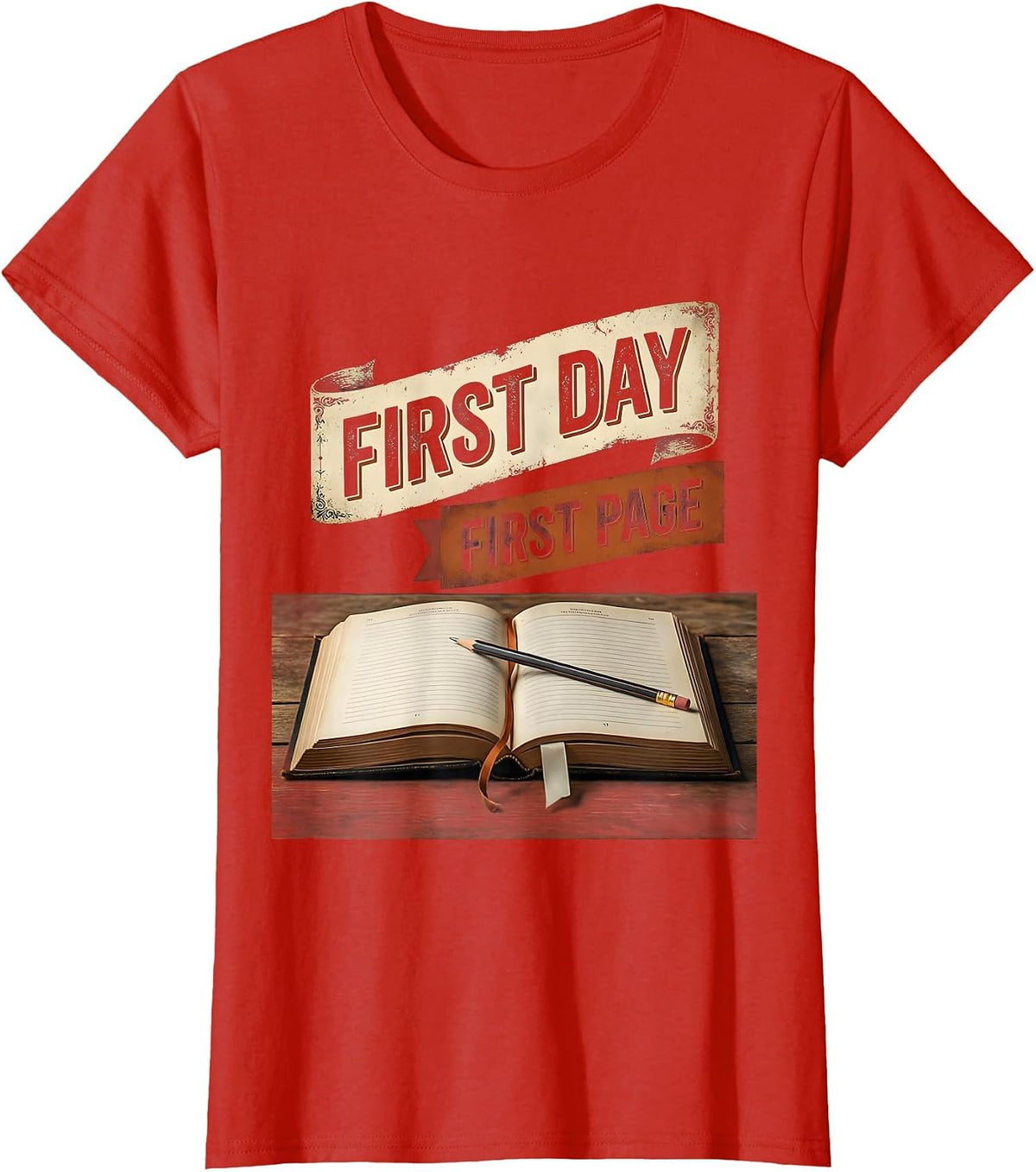First Day, First Page Vintage English Literature Teacher T-Shirt - Red