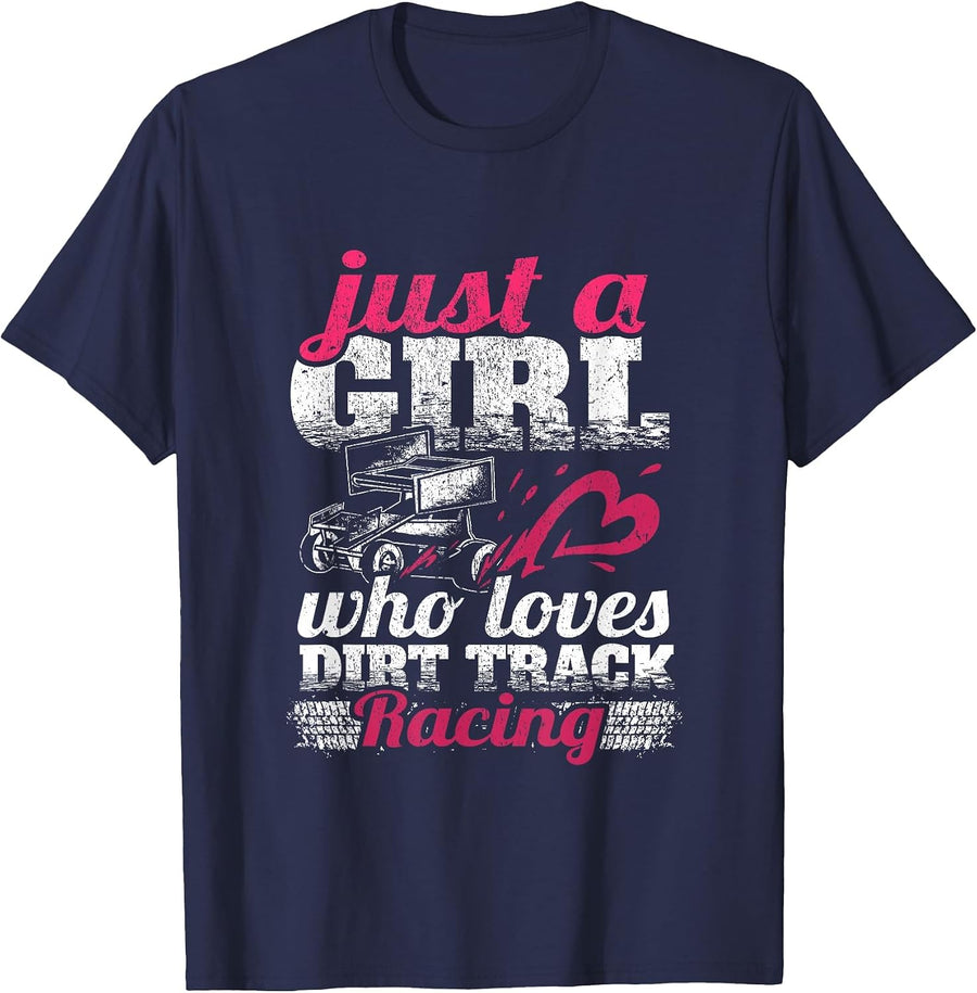 Sprint Car Lover Just A Girl Who Loves Dirt Track Racing T-Shirt - Navy Blue
