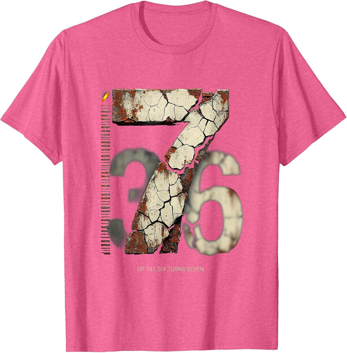 Up Till Six Turns Seven Distressed Funny Kids New Years Eve T-Shirt - Pink Heather