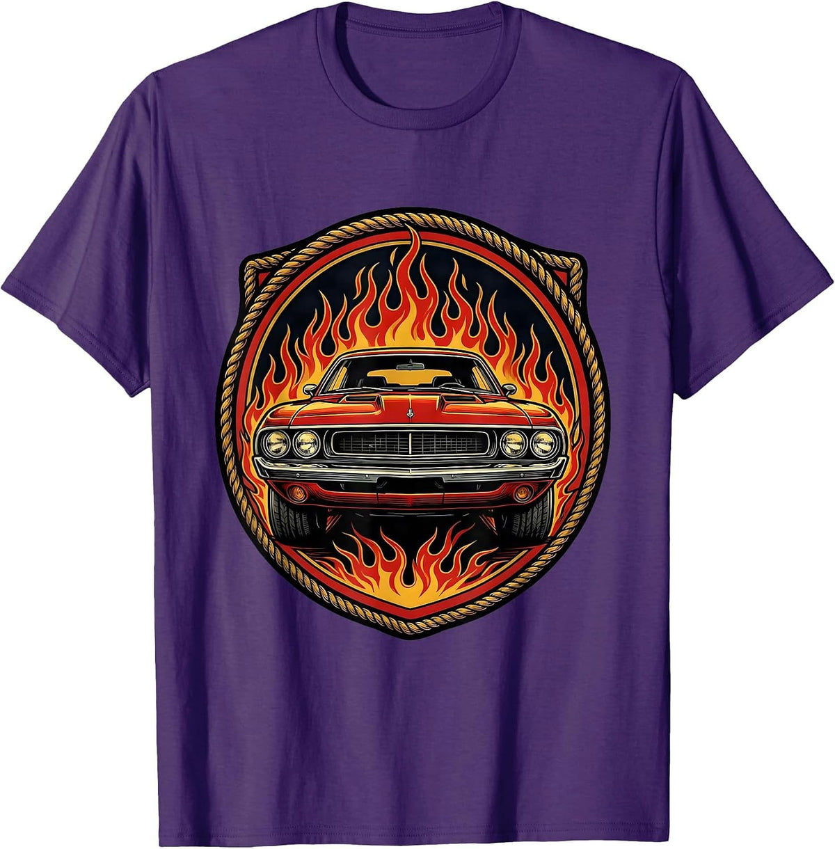 Retro Muscle Car Racing Flames Vintage Design T-Shirt - Purple