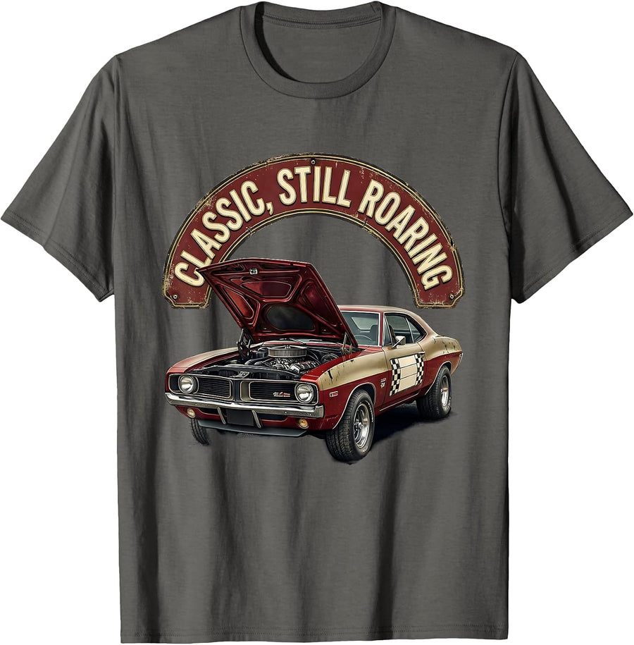 Classic Still Roaring Vintage Muscle Car Racing Enthusiast T-Shirt - Asphalt Grey