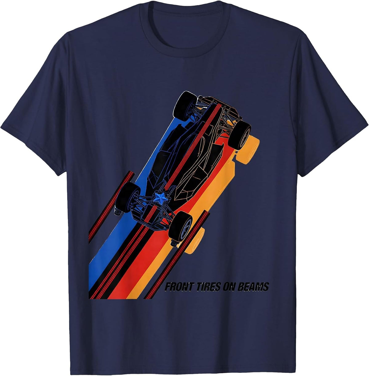 Men's Front Tires On Beams Futurist RC Drag Racing Patriotic T-Shirt - Navy Blue