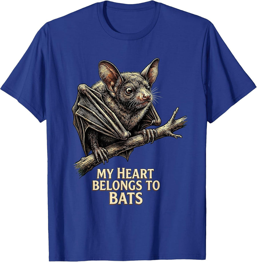 My Heart Belongs To Bats Vintage Bat Lover Halloween Humor T-Shirt - Royal Blue