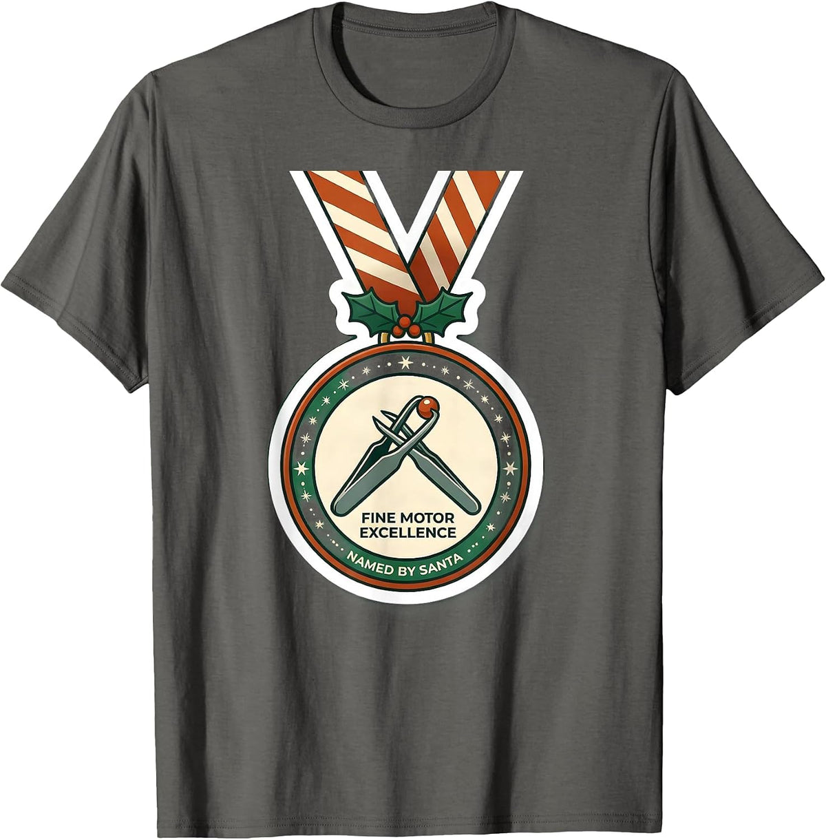 Men's Fine Motor Excellence Named By Santa Occupational Therapist T-Shirt - Asphalt Grey