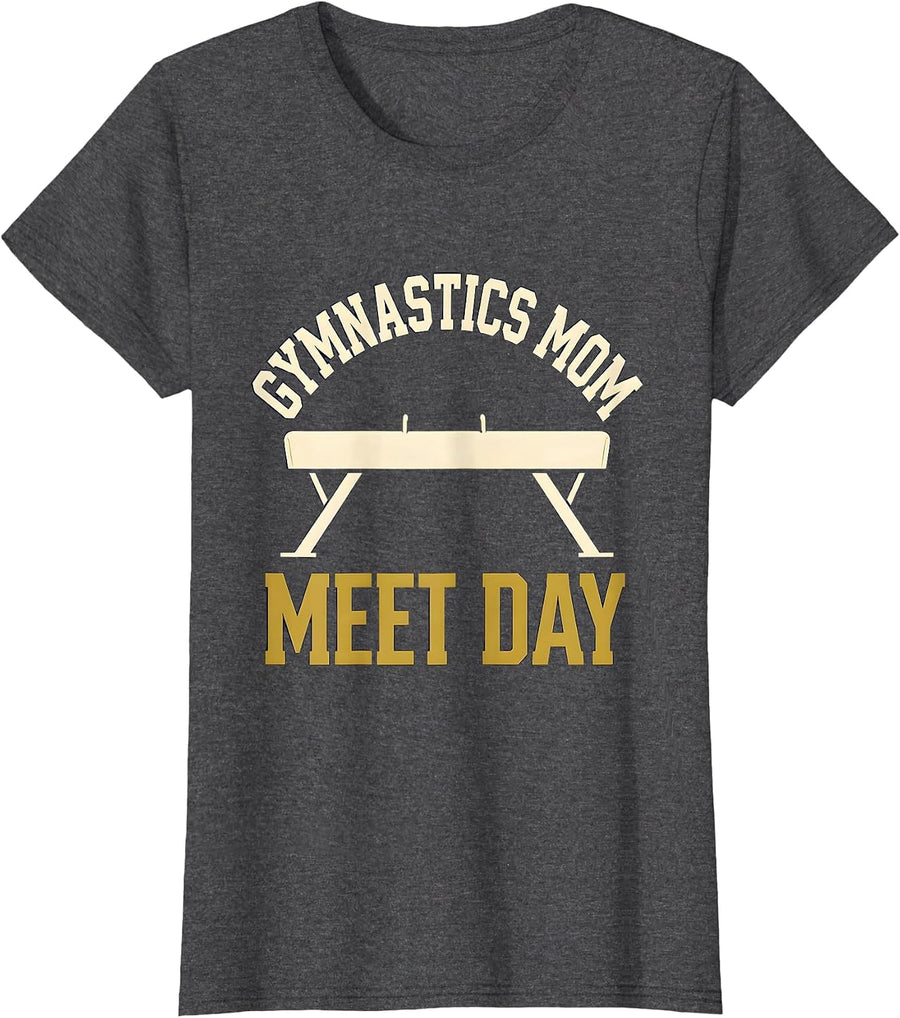 Women's Gymnastics Mom Meet Day Sports Mom Meet Pride T-Shirt - Dark Heather Grey