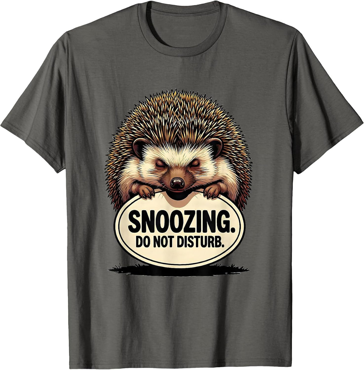 Snoozing Do Not Disturb Cartoon Hedgehog Sleep Humor T-Shirt - Asphalt Grey