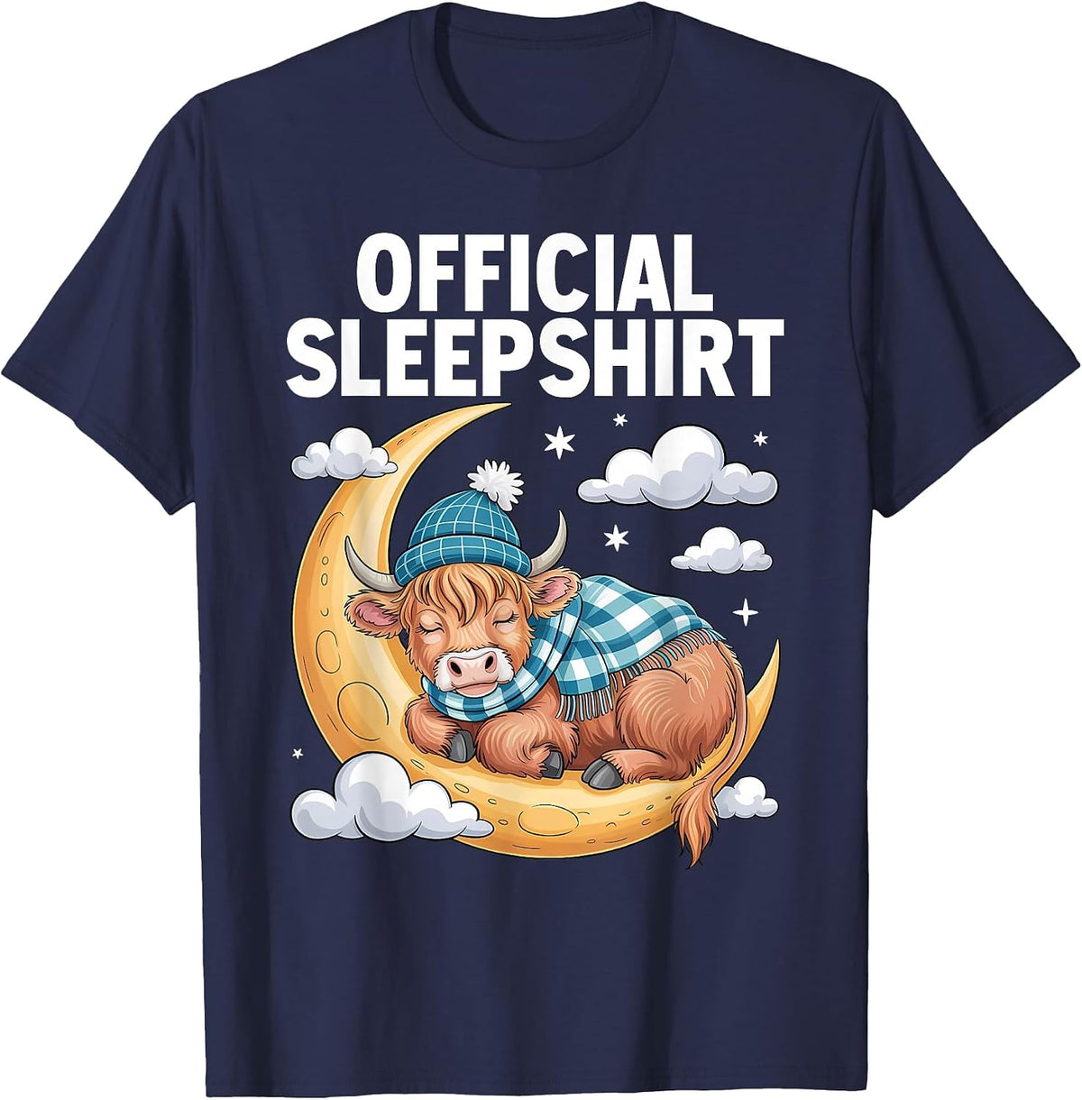 Highland_Cow - Official Sleep Pajamas Nightgown T-Shirt - Navy Blue