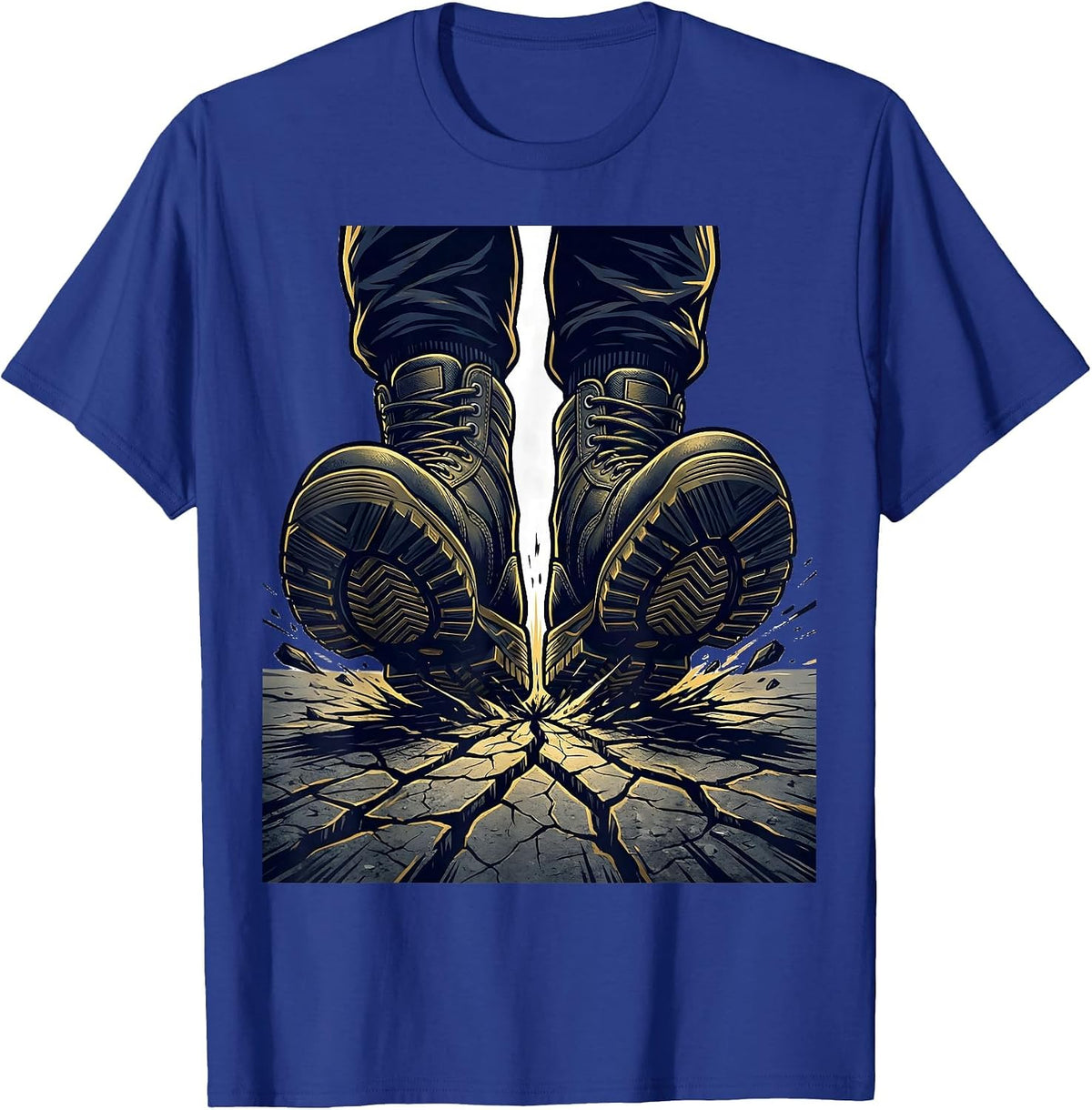 Men's Officer Boots on Cracked Pavement Graphic T-Shirt - Royal Blue