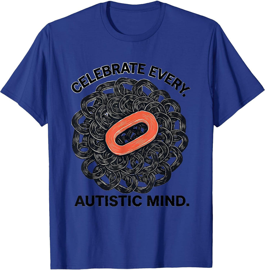 Celebrate Every Autistic Mind Linocut Neurodiversity Gift T-Shirt - Royal Blue