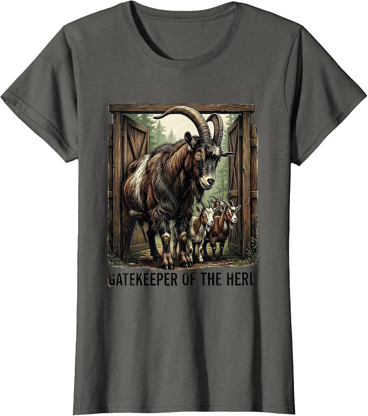 Women's Gatekeeper Of The Herd Vintage Funny Goat Lover Farmer Gift T-Shirt - Asphalt Grey