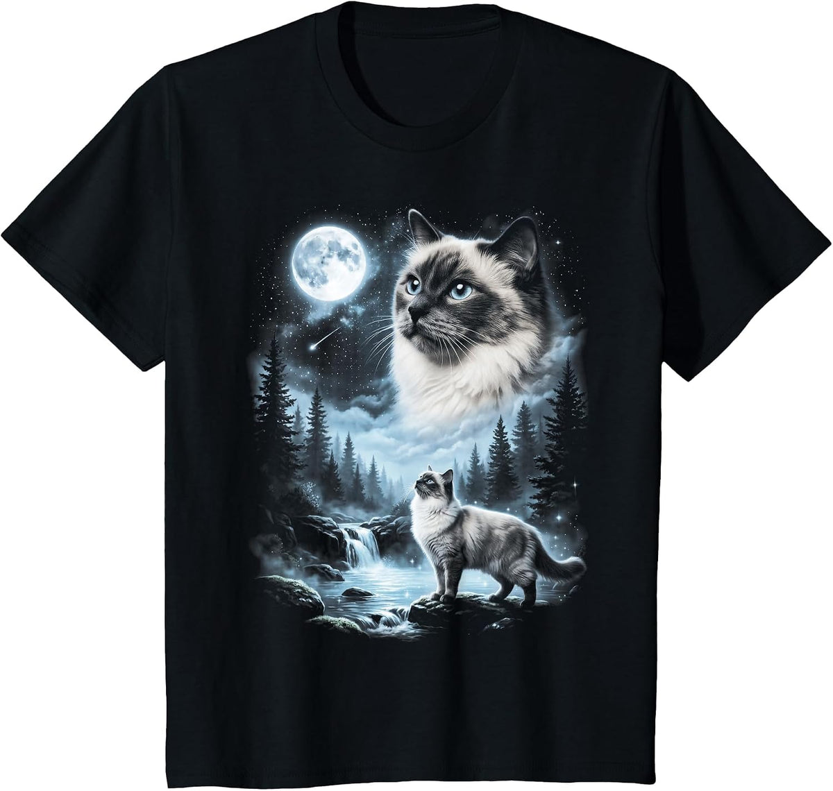 Ragdoll Cat Howling at Moon 90's Retro T-Shirt - Black