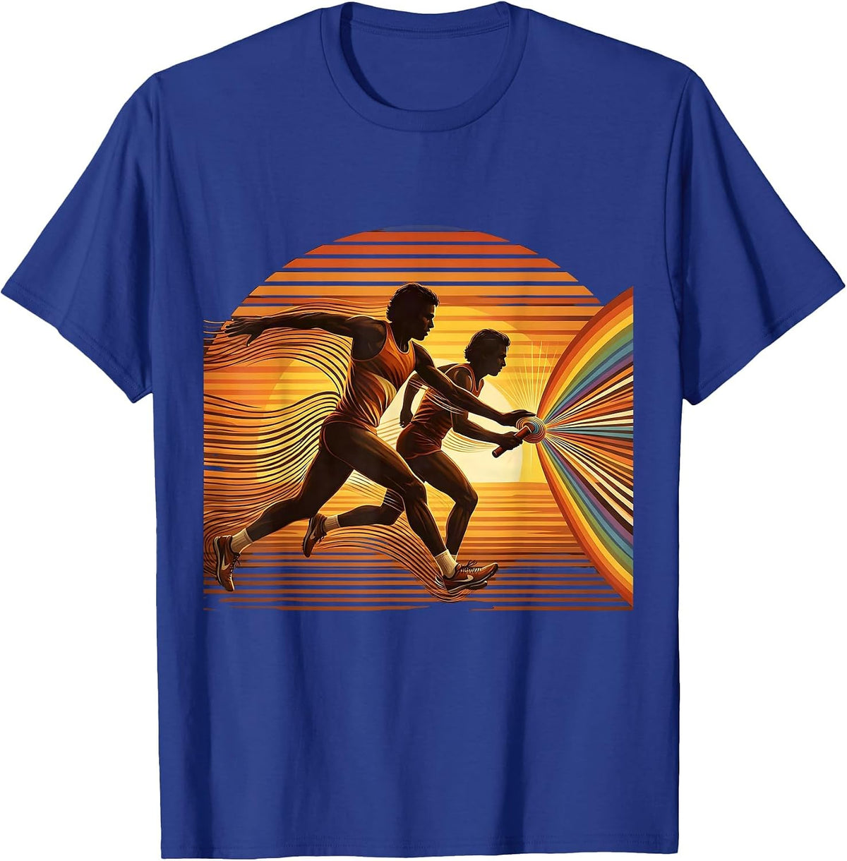Men's Track Relay Baton Pass Sprinter Illustration T-Shirt - Royal Blue