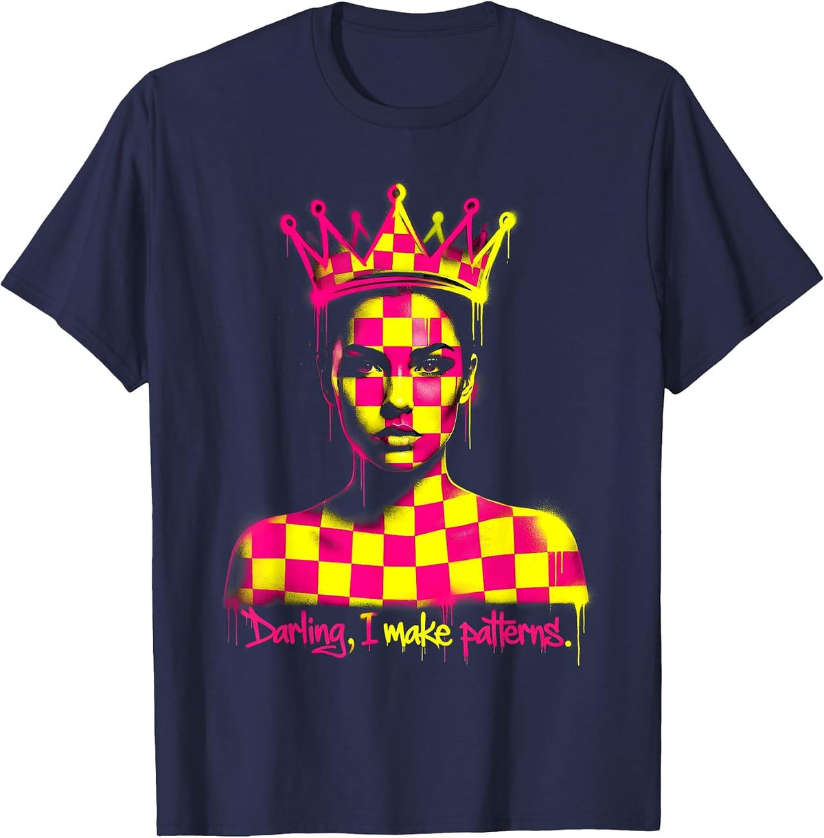 Men's Darling I Make Patterns Checkered Design T-Shirt - Navy Blue