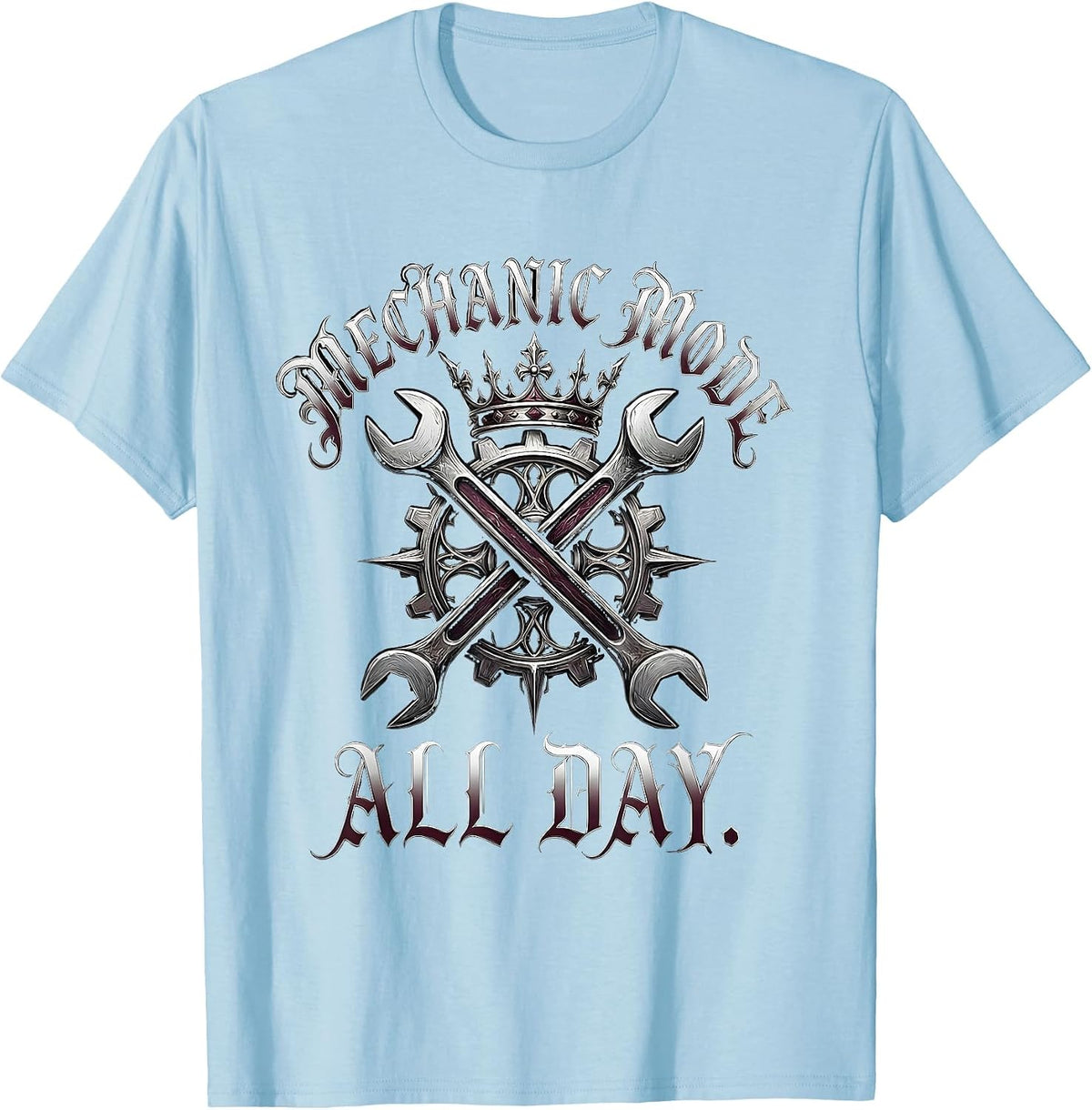 Men's Mechanic Mode All Day Auto Repair Design T-Shirt - Baby Blue