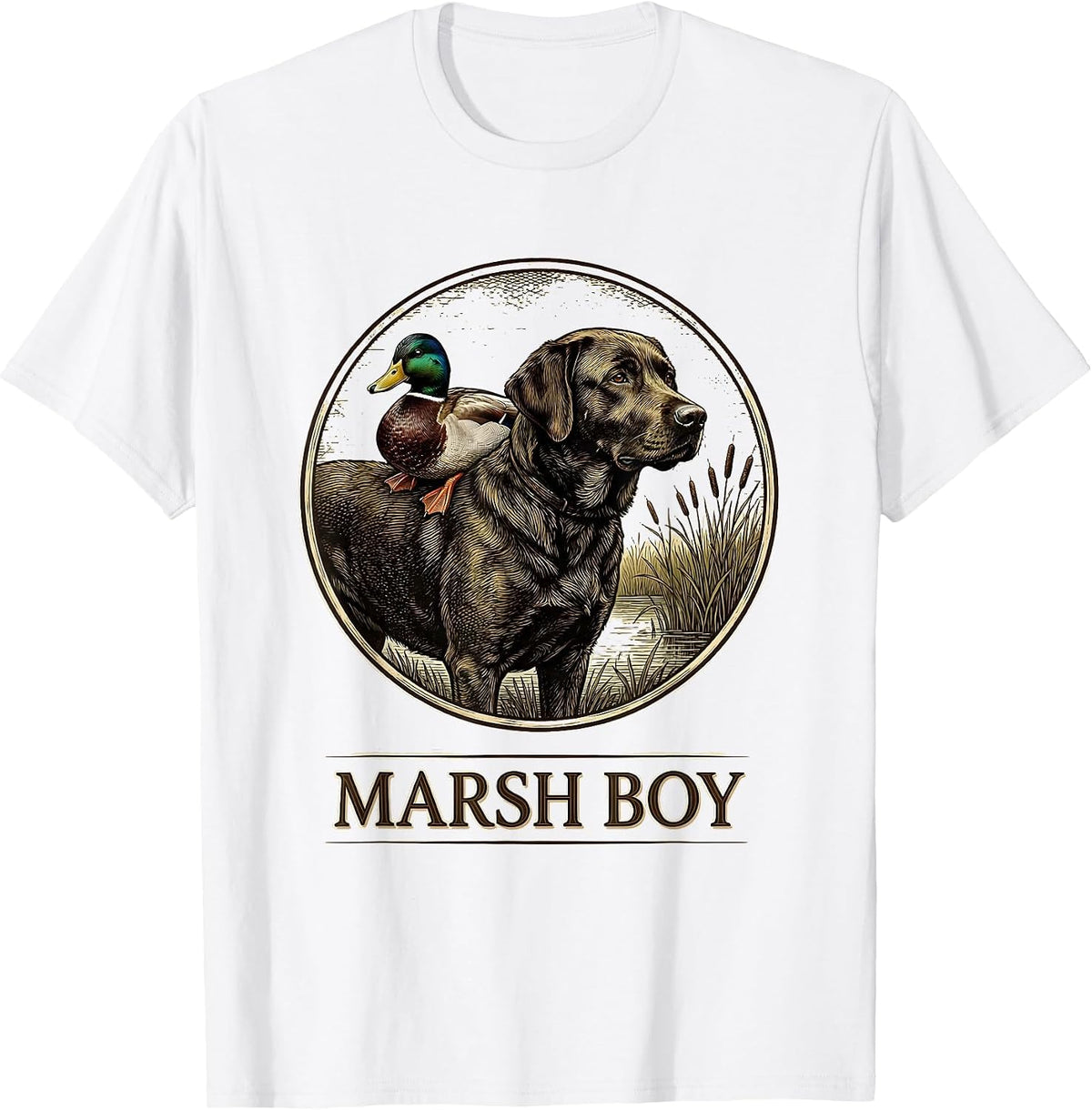 Men's Marsh Boy Vintage Labrador Duck Hunting Rural Heritage T-Shirt - White